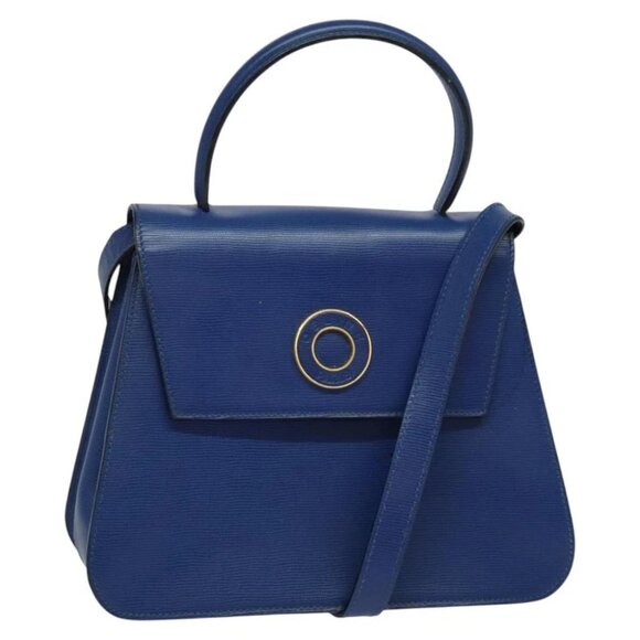 CELINE Hand Bag Leather 2way Blue Gold - Picture 1 of 16